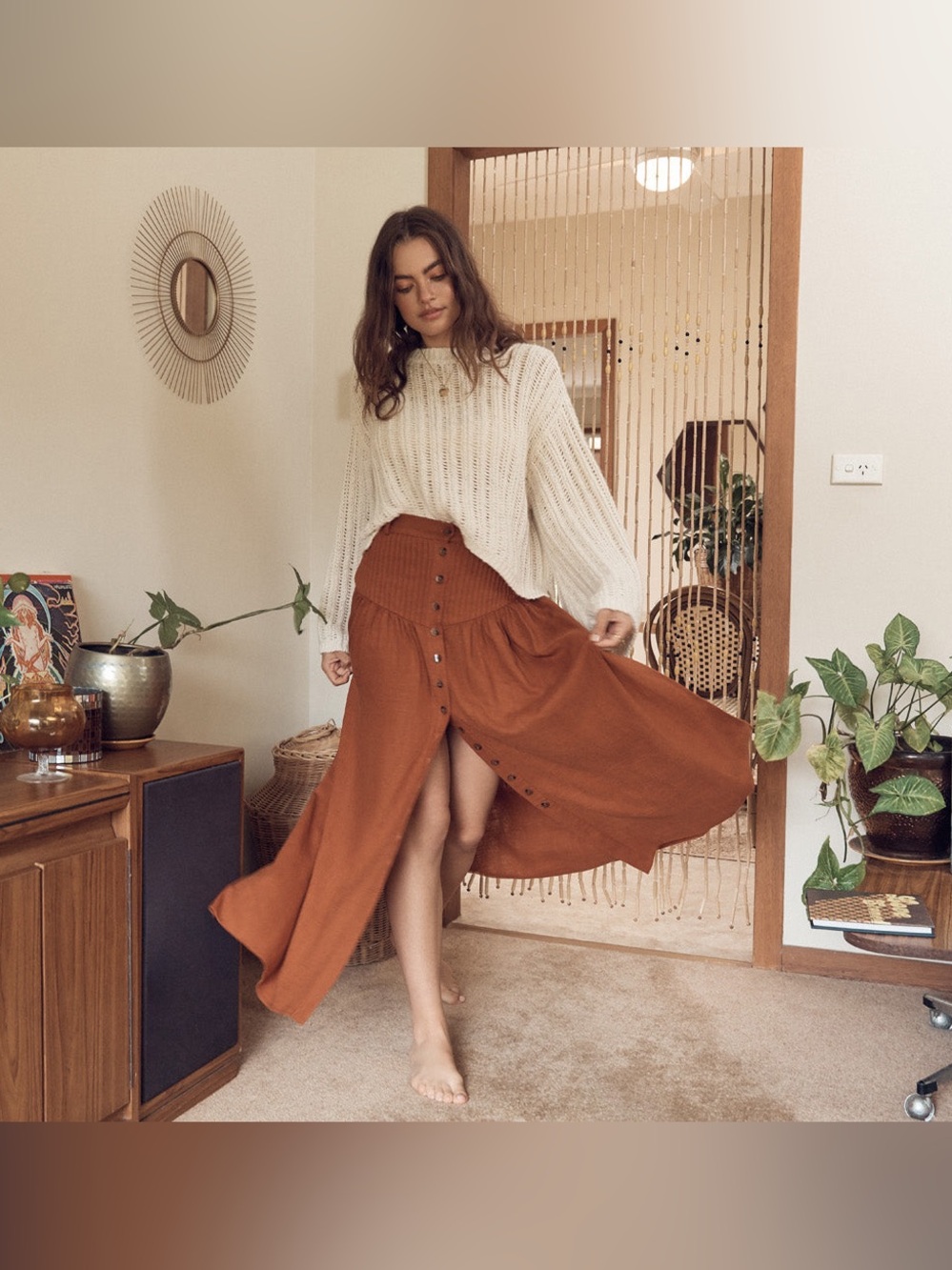 Spell Rani Rust Button-Front Maxi Skirt - Picture 2 of 5